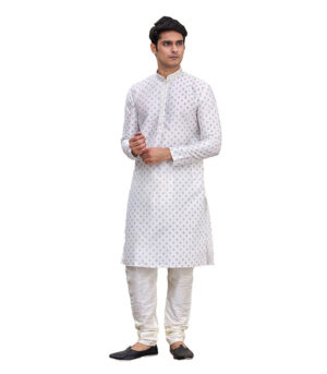 Off White Cotton Ethnic Wear Kurta Pyjama