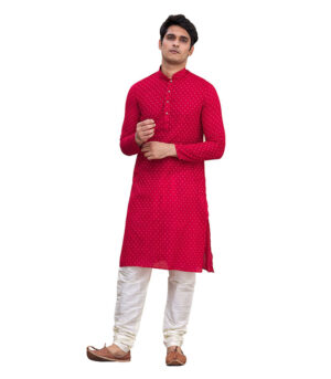 Red Silk Ethnic Wear Kurta Pyjama