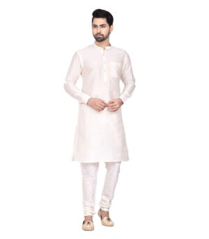 Off White Silk Traditional Wear Kurta Pyjama