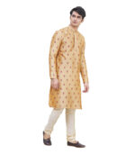 Beige Silk Ceremonial Kurta Pyjama