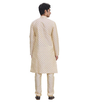 Beige Cotton Festival Wear Kurta Pyjama