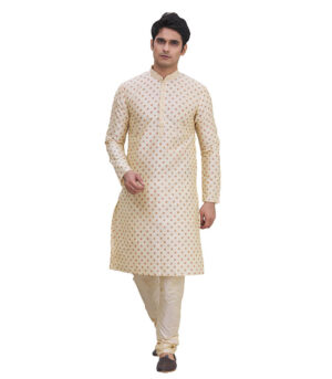 Beige Cotton Festival Wear Kurta Pyjama