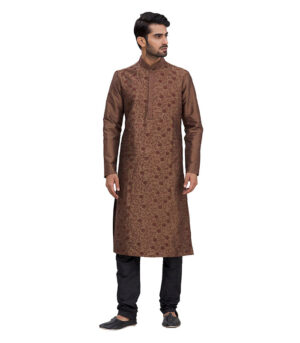 Brown Silk Party Wear Kurta Pyjama