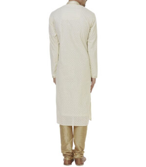 Cream Cotton Traditional Wear Kurta Pyjama