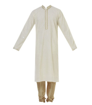 Cream Cotton Traditional Wear Kurta Pyjama