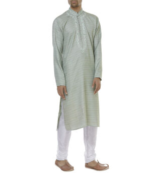 Pista Green Cotton Festival Wear Kurta Pyjama