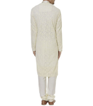 Cream Cotton Party Wear Kurta Pyjama