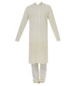 Cream Cotton Party Wear Kurta Pyjama