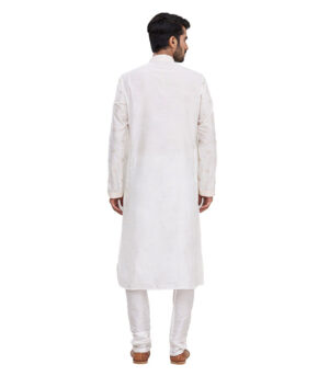 Off White Cotton Traditional Wear Kurta Pyjama
