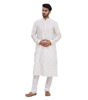 Off White Cotton Ethnic Wear Kurta Pyjama