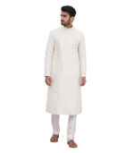 Off White Cotton Traditional Wear Kurta Pyjama