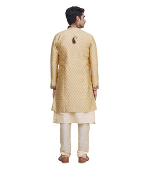 Gold Silk Brocade Wedding Wear Sherwani