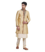 Gold Silk Brocade Wedding Wear Sherwani