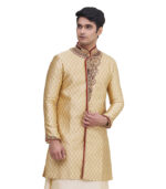 Gold Silk Brocade Wedding Wear Sherwani