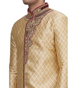 Gold Silk Brocade Wedding Wear Sherwani