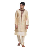 Cream Silk Brocade Bridal Wear Sherwani