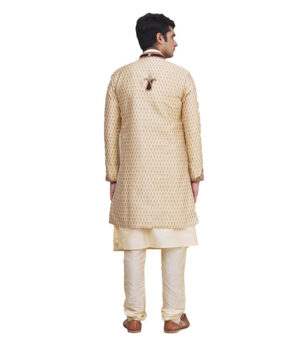 Cream Silk Brocade Bridal Wear Sherwani