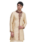 Cream Silk Brocade Bridal Wear Sherwani