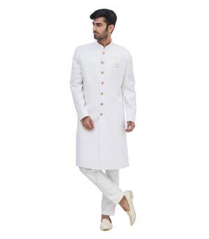 Solid White Suiting Ceremonial Sherwani