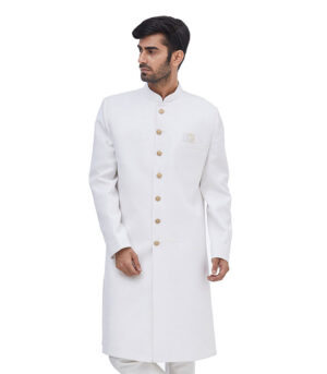 Solid White Suiting Ceremonial Sherwani