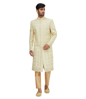 Cream Silk Festival Wear Sherwani