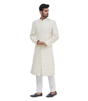 Cream Silk Party Wear Sherwani