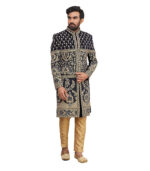 Navy Blue Silk Ethnic Wear Sherwani