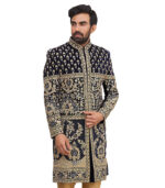 Navy Blue Silk Ethnic Wear Sherwani