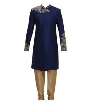 Blue Silk Traditional Wear Sherwani