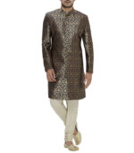 Gold Brocade Silk Wedding Wear Kurta Pyjama