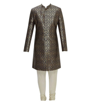 Gold Brocade Silk Wedding Wear Kurta Pyjama