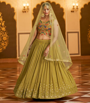 Fluorescent Green Sequence Embroidered Bridal Lehenga Choli