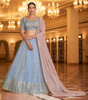 Sky Sequence Embroidered Work Wedding Bridal Lehenga Choli