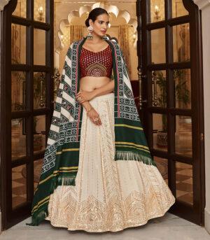 Pearl White Sequence Embroidered Bridal Lehenga Choli