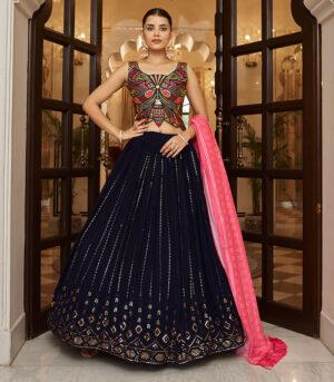 Navy Sequence Embroidered Work Party Wear Bridal Lehenga Choli