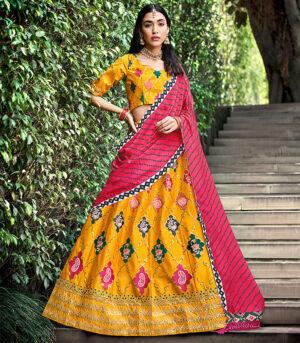 Yellow Thread Embroidered Work Wedding Bridal Lehenga Choli