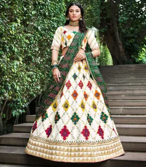 White Thread With Sequence Embroidered Work Wedding & Party Wear Bridal Lehenga Choli