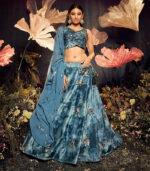 Dusty Sky Sibburi Print With Sequence Embroidery Bridal Lehenga Choli