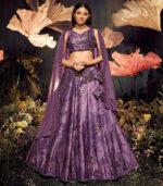 Purple Sibburi Print With Sequence Embroidery Wedding Bridal Lehenga Choli