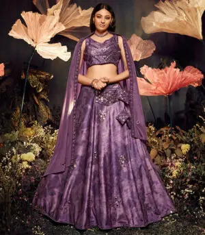 Purple Sibburi Print With Sequence Embroidery Wedding Bridal Lehenga Choli