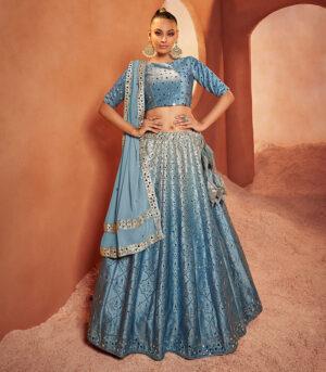 Dusty Sky Sequence Embroidered Wedding Bridal Lehenga Choli