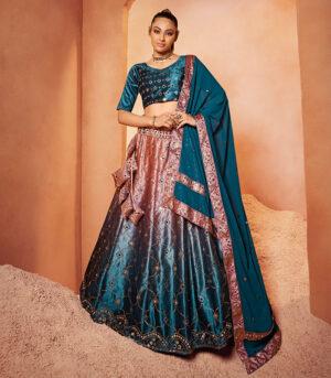 Teal Blue Sequence Embroidered Party Wear Bridal Lehenga Choli