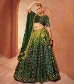 Green Sequence Embroidered Bridal Lehenga Choli