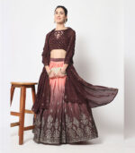 Brown Silk Foil Printed Lehenga Choli