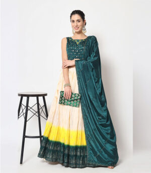 Multicolor Chinon Silk Foil Printed Lehenga Choli