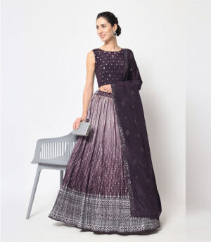 Purple Silk Foil Printed Lehenga Choli