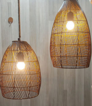 Metal Hanging Lamp With Rope Set Of 2