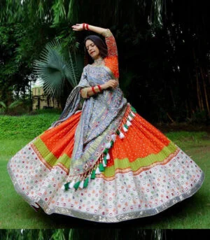 Orange And White New Stylish Designer Navratri Chaniya Choli With Dupatta