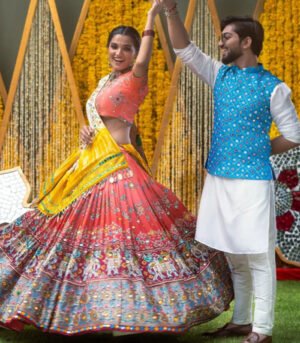 Pink And Multicolor Printed Work Navratri Chaniya Choli With Dupatta