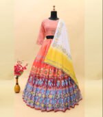 Pink And Multicolor Printed Work Navratri Chaniya Choli With Dupatta